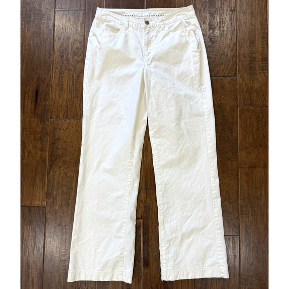 LL Bean Canvas Pants Womens 12 M/Tall Wide Leg Chino Cream‎ Long Khakis Coastal - Picture 1 of 7